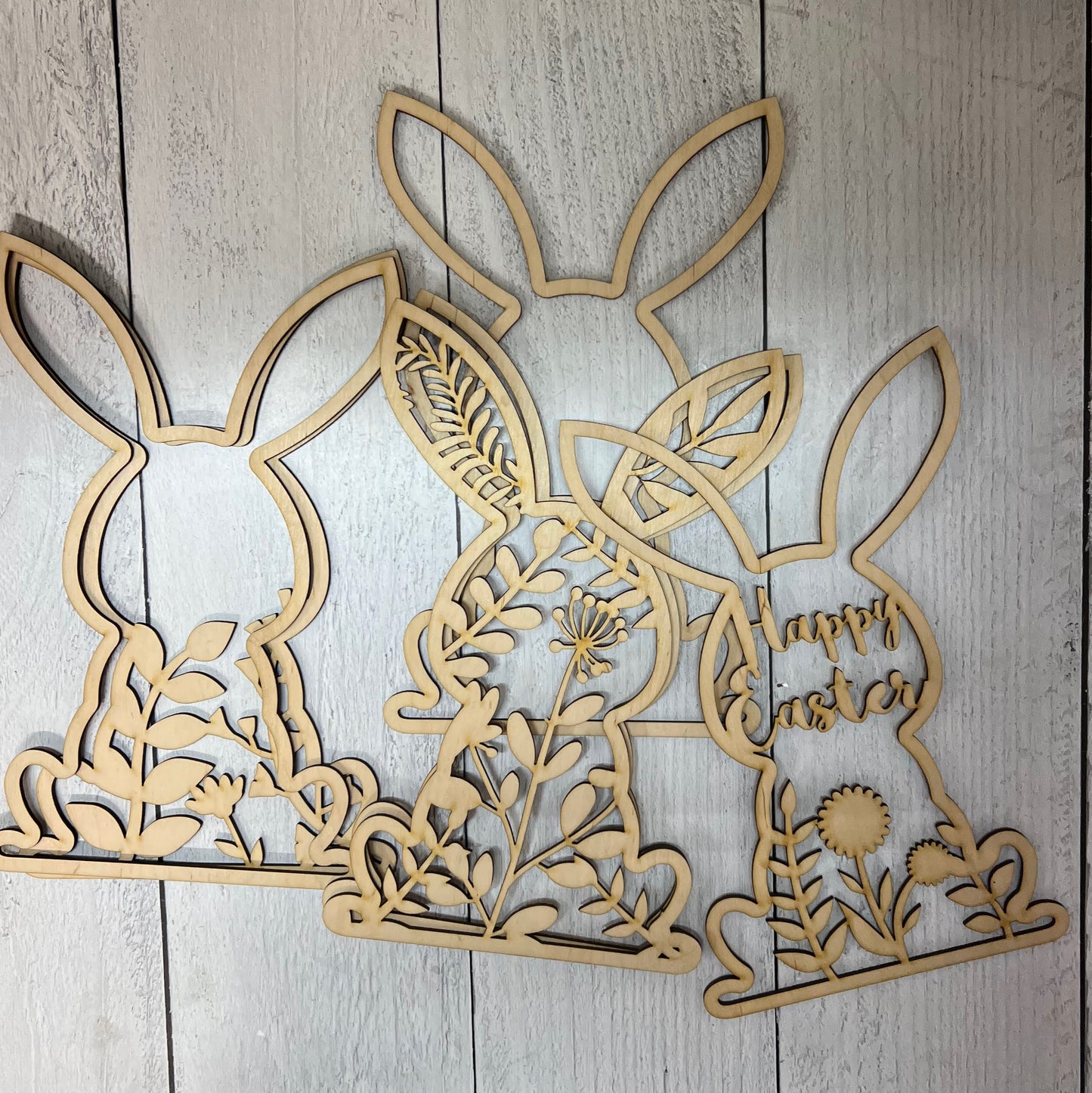 Wood Blanks Layered Floral Easter Rabbit
