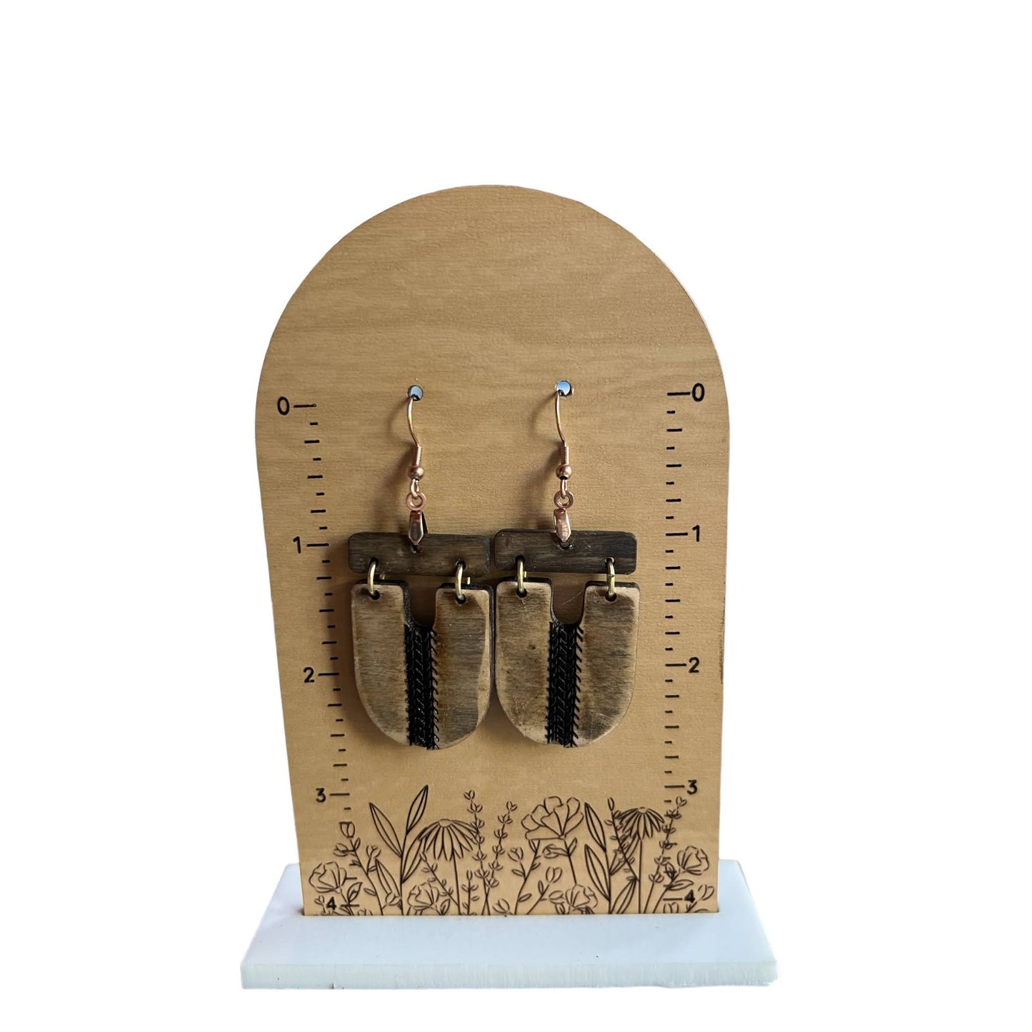 Rustic Wood Stained Dangles With Engraved Accent