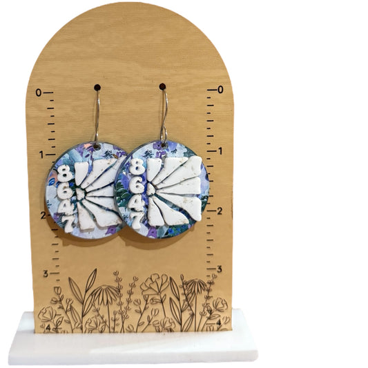 8647 Blue Purple Green Floral Round Acrylic Dangles With Gold Wires