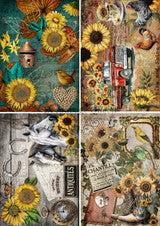 Country Sunflowers 4 Pack Rice Paper