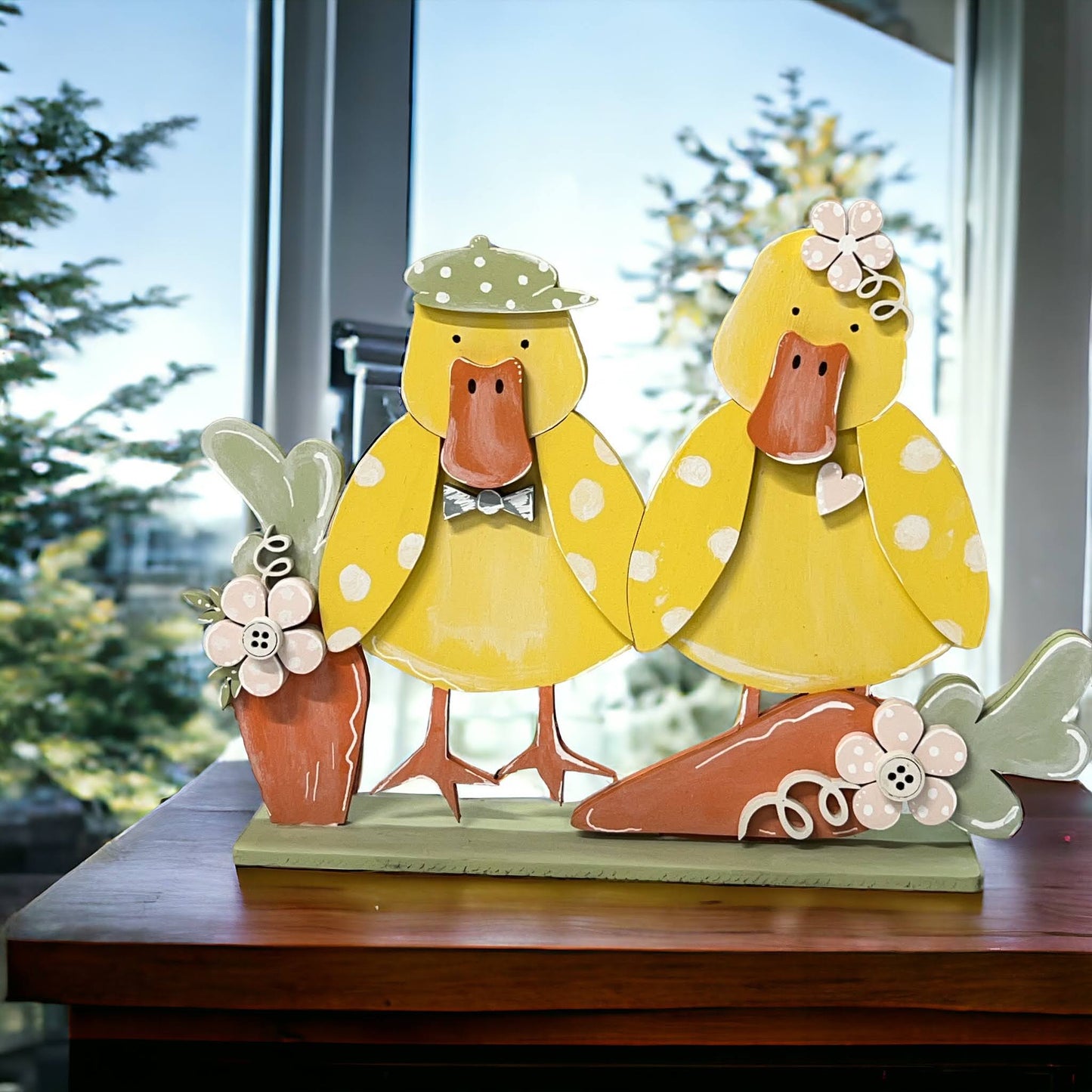 Wood Blank Standing SpringTime Ducks