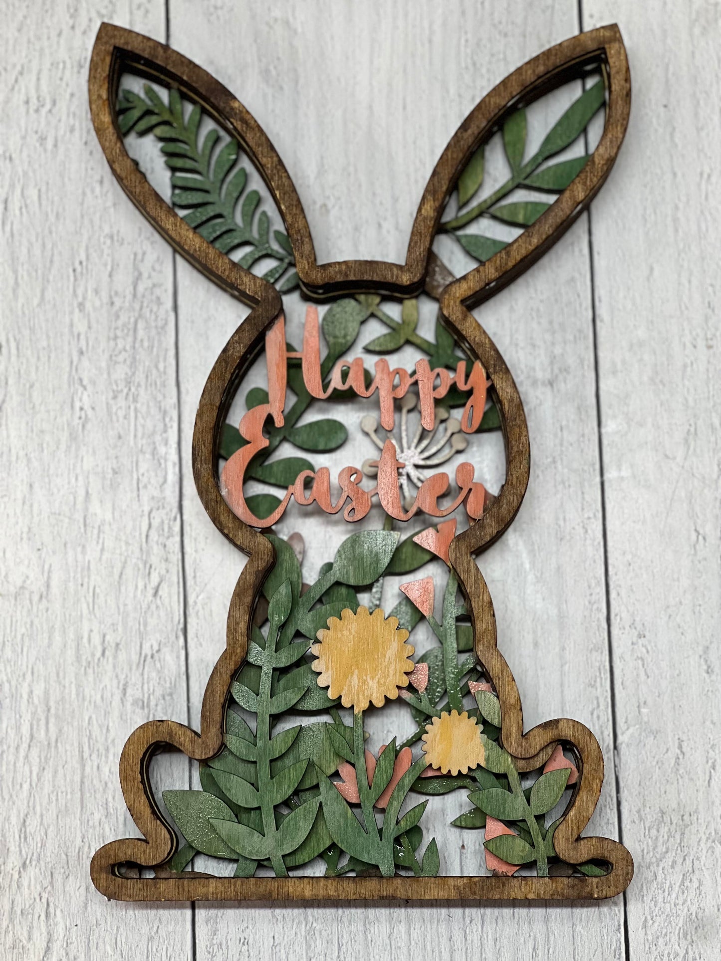 Wood Blanks Layered Floral Easter Rabbit