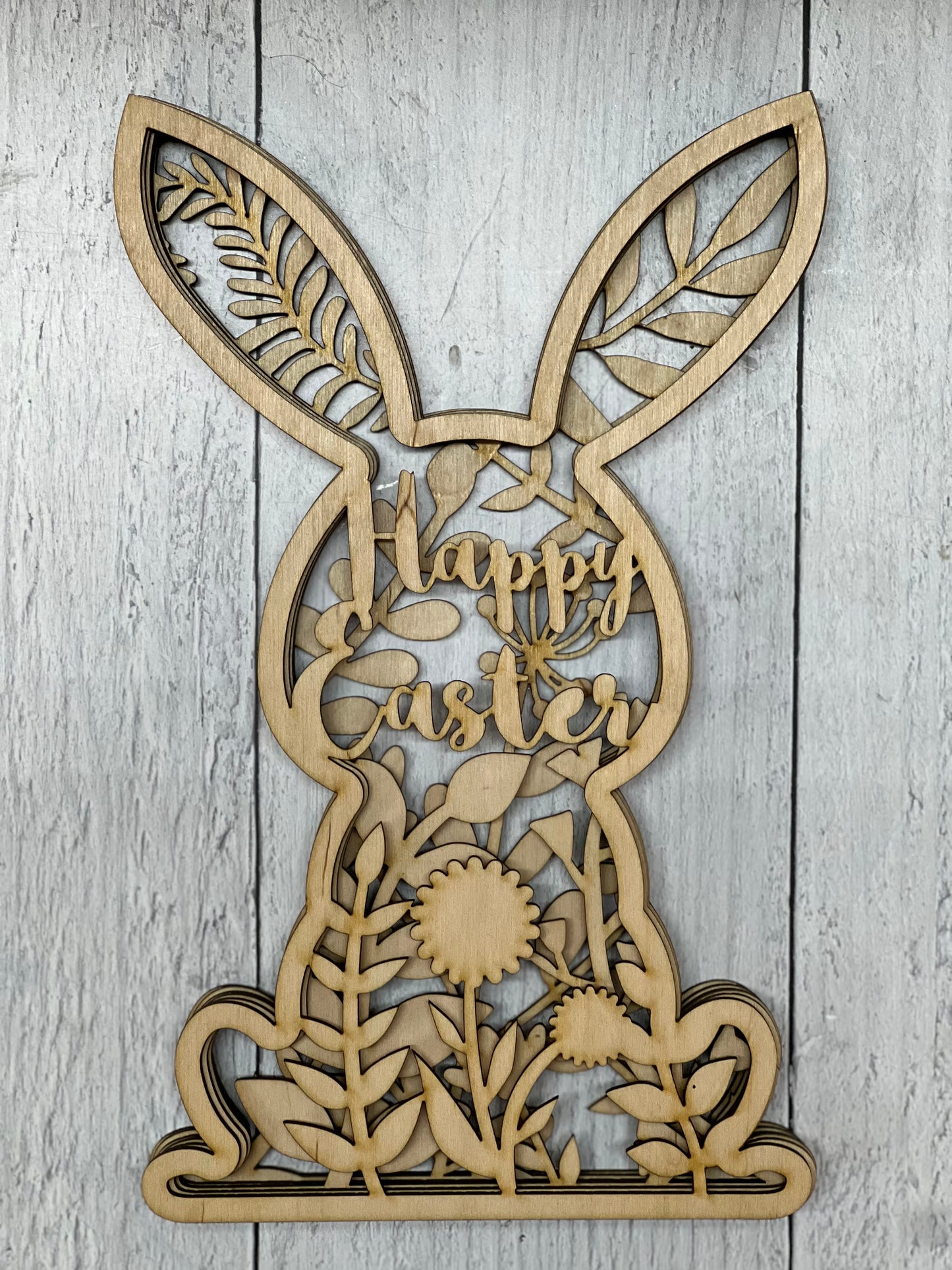 Wood Blanks Layered Floral Easter Rabbit