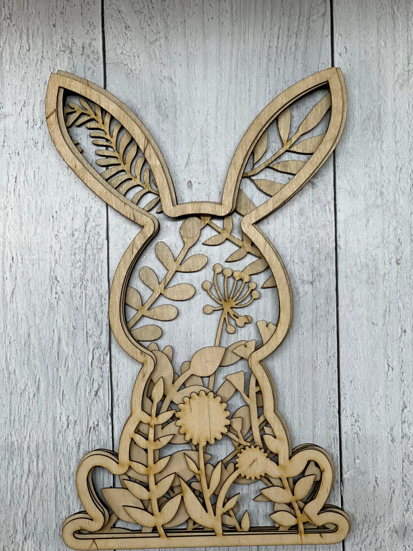 Wood Blanks Layered Floral Easter Rabbit