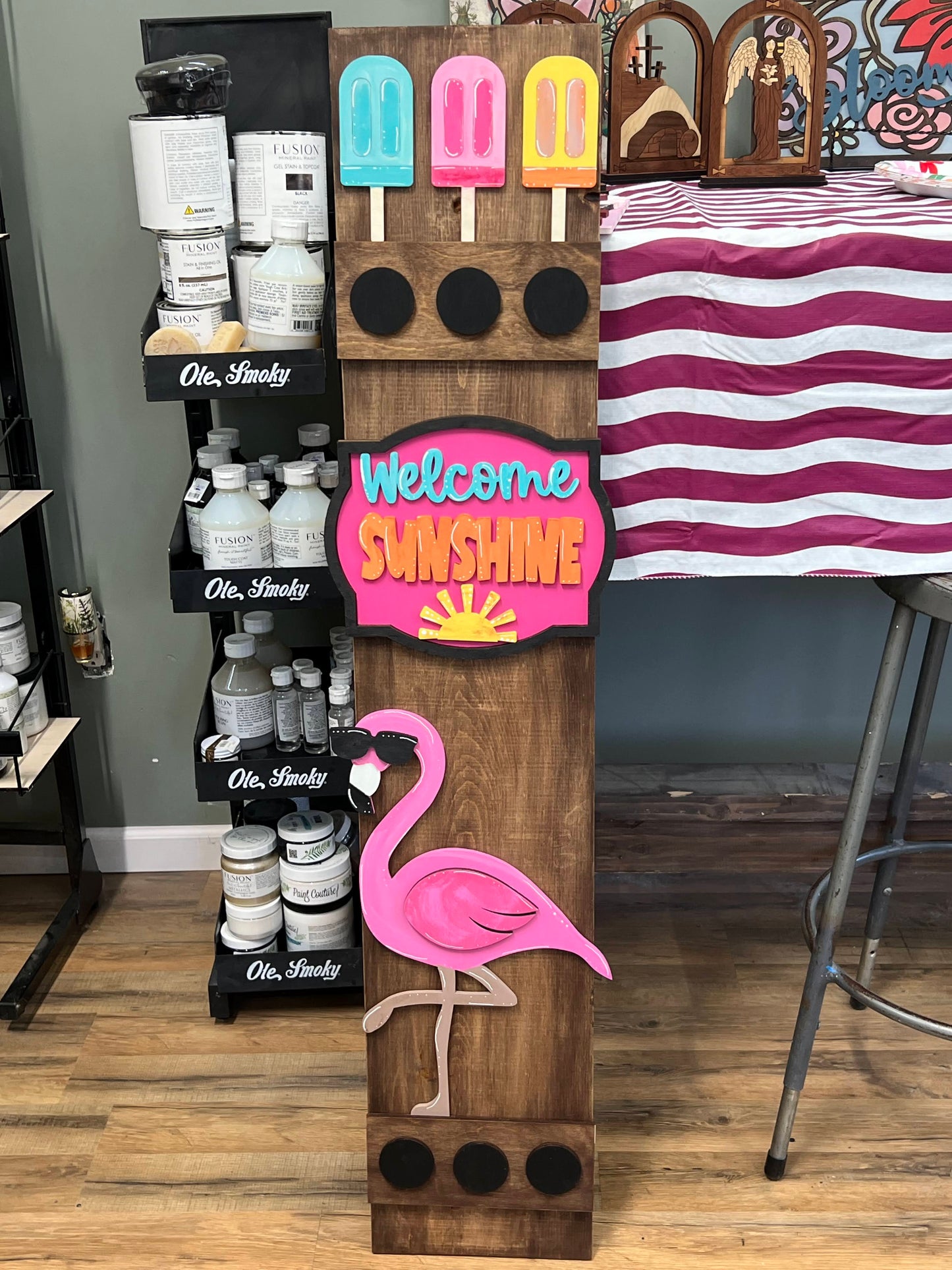 Wood Blank Porch Leaner Base Pieces: Popcycle, Welcome Sunshine and Flamingo