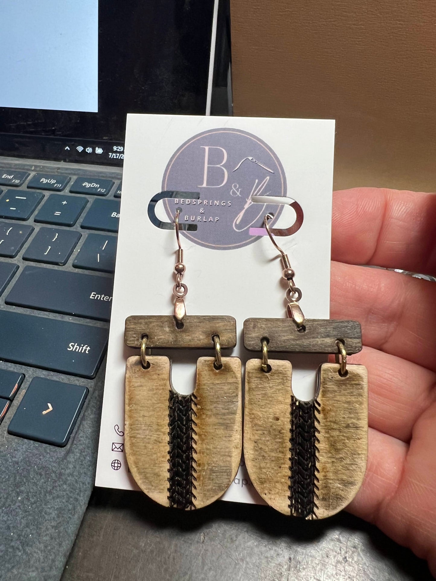 Rustic Wood Stained Dangles With Engraved Accent