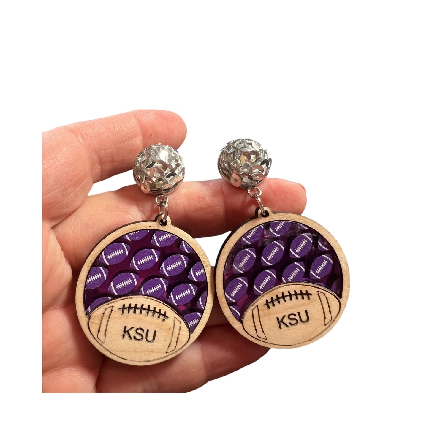 KSU Wood and Acrylic Earrings #2