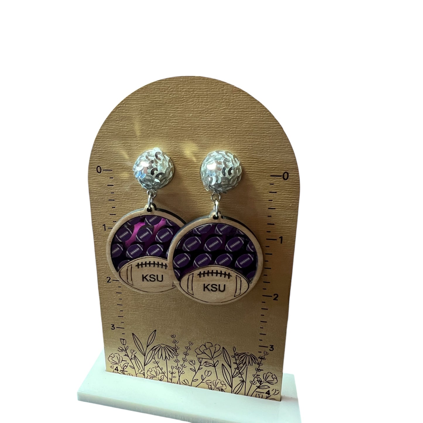 KSU Wood and Acrylic Earrings #2