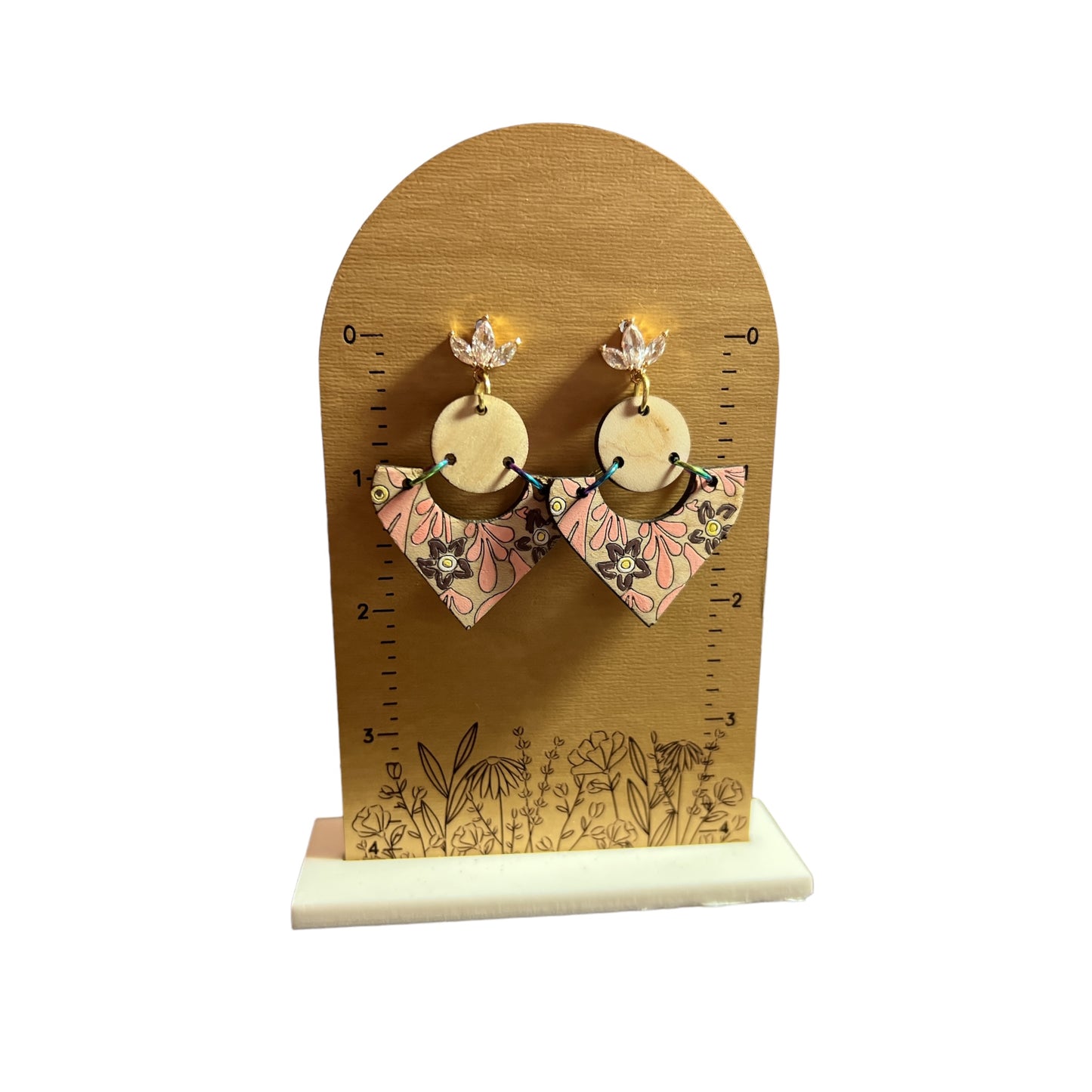 Light Wood Engraved With Pink And Brown Painted Flowers