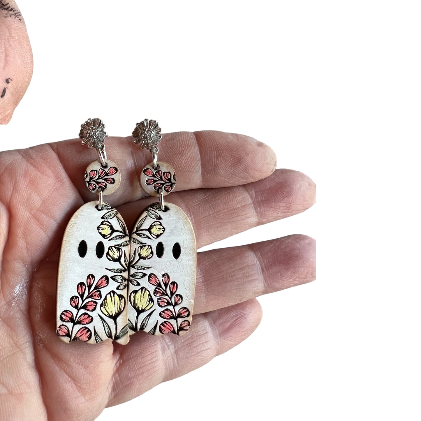 Adorable Floral Ghost Dangle Earrings