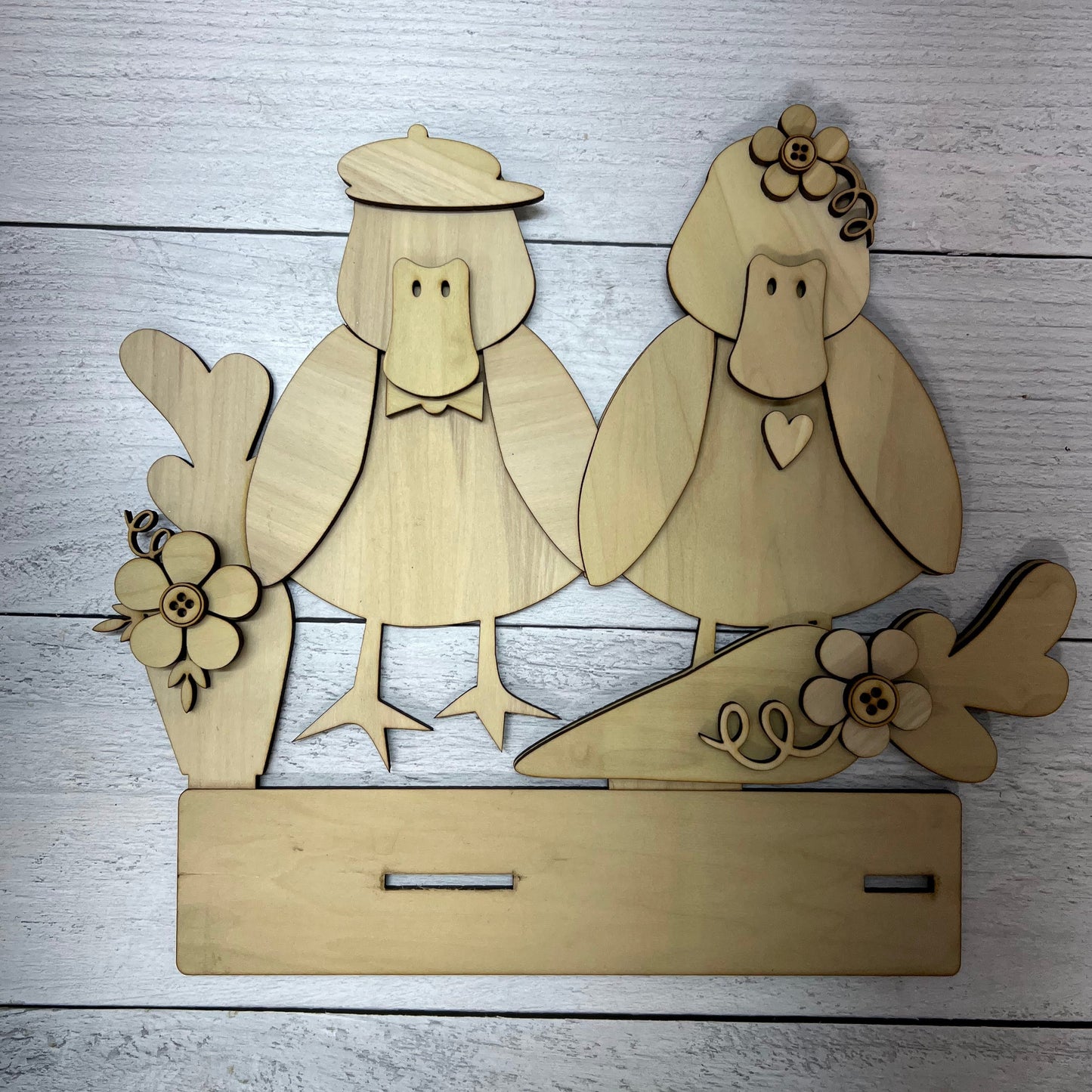 Wood Blank Standing SpringTime Ducks