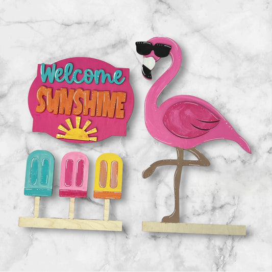 Wood Blank Porch Leaner Base Pieces: Popcycle, Welcome Sunshine and Flamingo